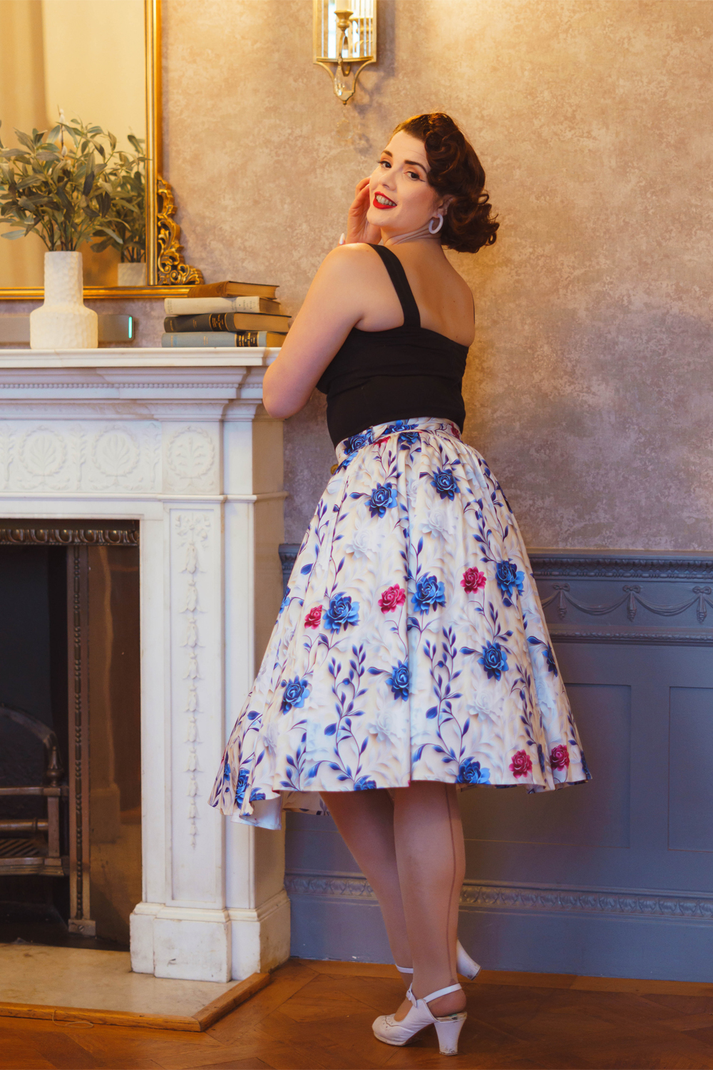 Blue Willow Floral Swing Skirt